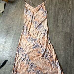 Free People Peach Slip Maxi with Blue Floral Print